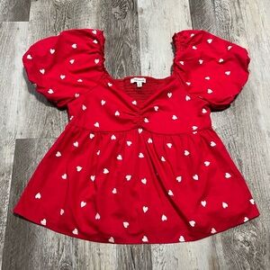 Francesca’s Women’s Red Hearts Puff Sleeved Top